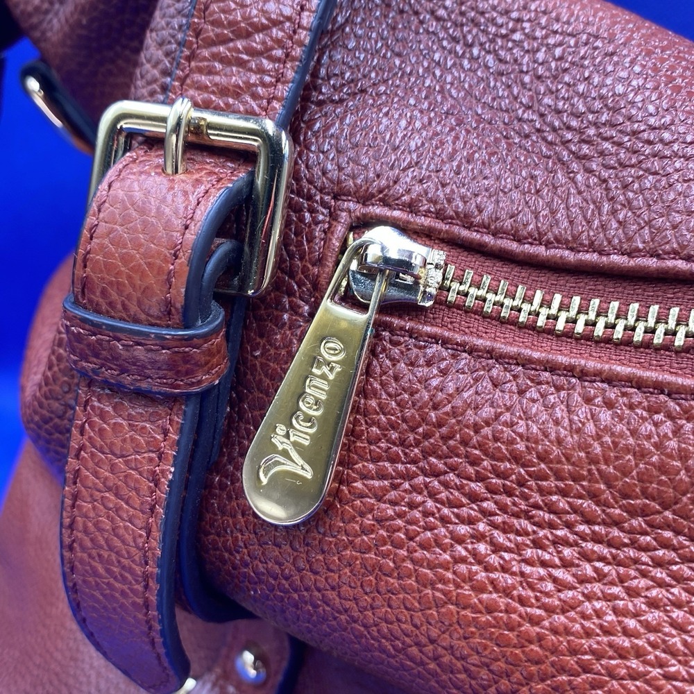 Vincenzo Leather Hand Crafted Elegance Rust  2 Handles Satchel Bag Preowned - Picture 3 of 12